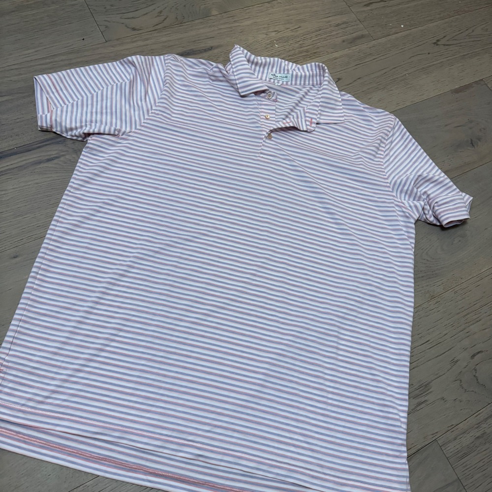Peter Millar Summer Comfort Mens 2XL Pink Blue Striped Golf Polo Shirt